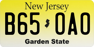 NJ license plate B65OAO