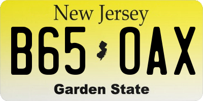 NJ license plate B65OAX