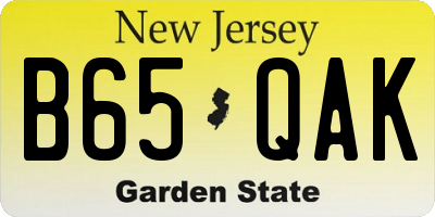 NJ license plate B65QAK