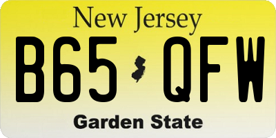 NJ license plate B65QFW