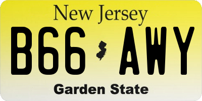 NJ license plate B66AWY