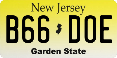 NJ license plate B66DOE