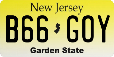 NJ license plate B66GOY