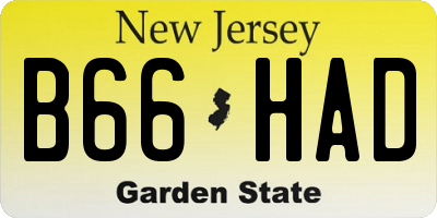 NJ license plate B66HAD