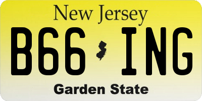 NJ license plate B66ING