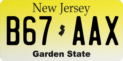 NJ license plate B67AAX