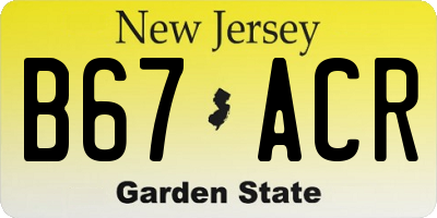 NJ license plate B67ACR