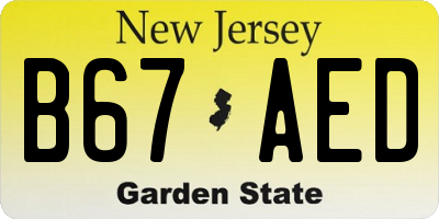 NJ license plate B67AED