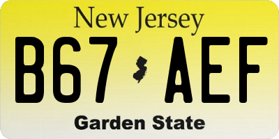 NJ license plate B67AEF