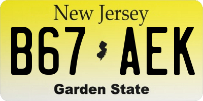 NJ license plate B67AEK