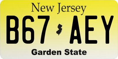NJ license plate B67AEY