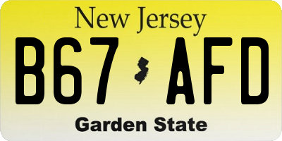 NJ license plate B67AFD