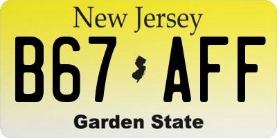 NJ license plate B67AFF
