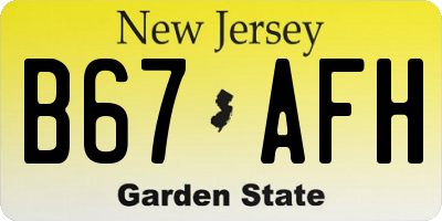 NJ license plate B67AFH