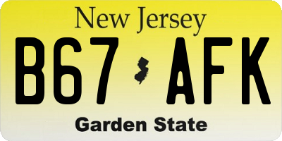 NJ license plate B67AFK