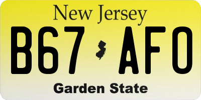 NJ license plate B67AFO
