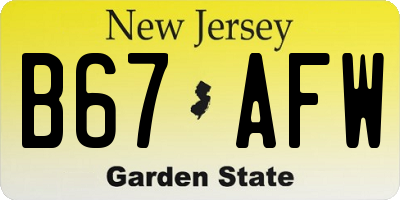 NJ license plate B67AFW