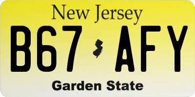 NJ license plate B67AFY