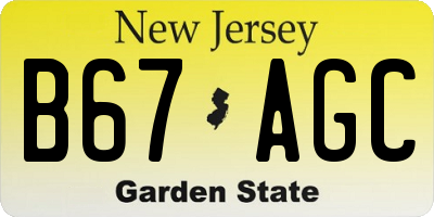NJ license plate B67AGC