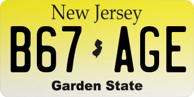 NJ license plate B67AGE