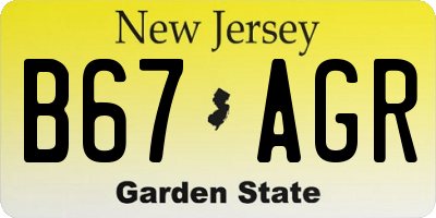 NJ license plate B67AGR