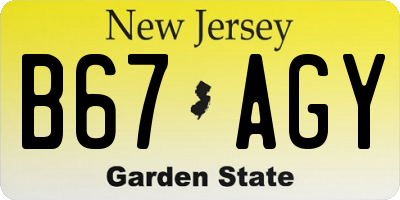 NJ license plate B67AGY