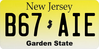 NJ license plate B67AIE