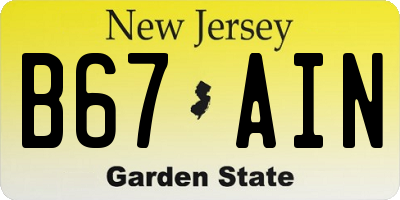 NJ license plate B67AIN