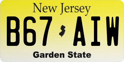 NJ license plate B67AIW