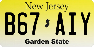 NJ license plate B67AIY
