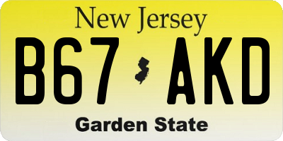NJ license plate B67AKD