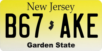 NJ license plate B67AKE