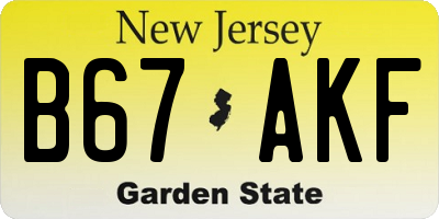NJ license plate B67AKF