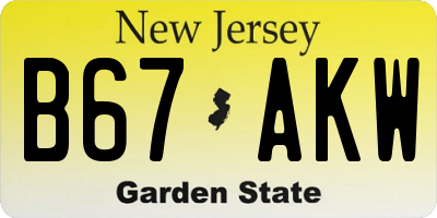 NJ license plate B67AKW