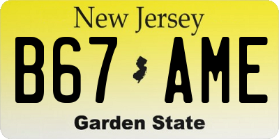 NJ license plate B67AME