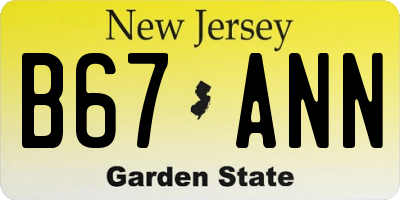 NJ license plate B67ANN