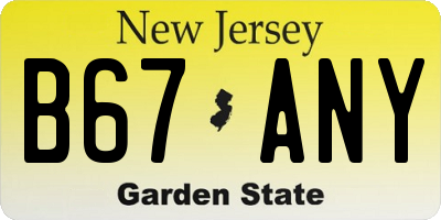 NJ license plate B67ANY