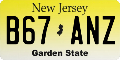 NJ license plate B67ANZ