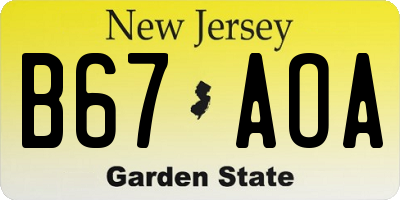 NJ license plate B67AOA