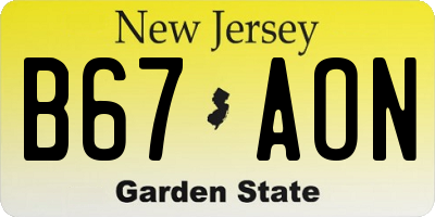 NJ license plate B67AON