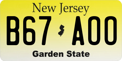 NJ license plate B67AOO