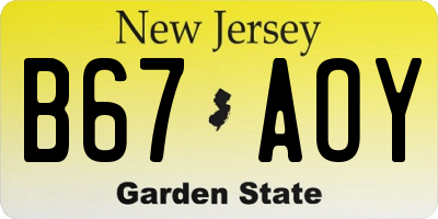 NJ license plate B67AOY