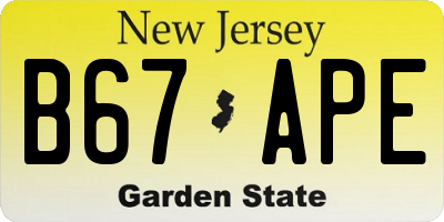 NJ license plate B67APE