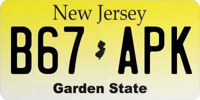 NJ license plate B67APK
