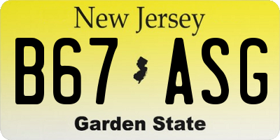 NJ license plate B67ASG