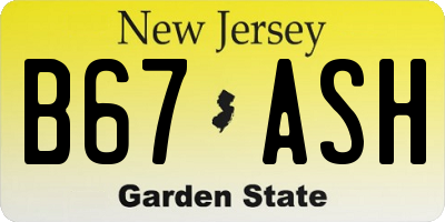 NJ license plate B67ASH