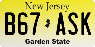 NJ license plate B67ASK