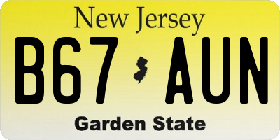 NJ license plate B67AUN
