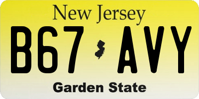 NJ license plate B67AVY