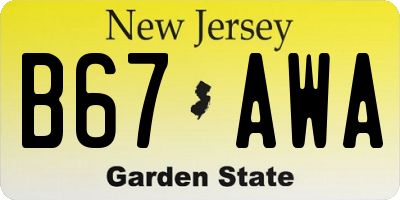 NJ license plate B67AWA
